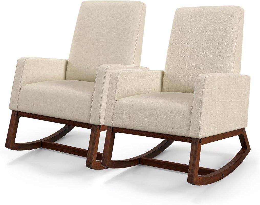 Rocking Chair High Back Upholstered Lounge Armchair w/Side Pocket
