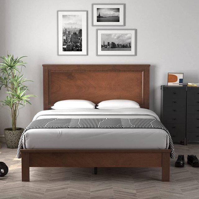 Wooden Bed Frame, Platform Bed, Easy Assembly Supports 500 LBS, No Box Spring Needed