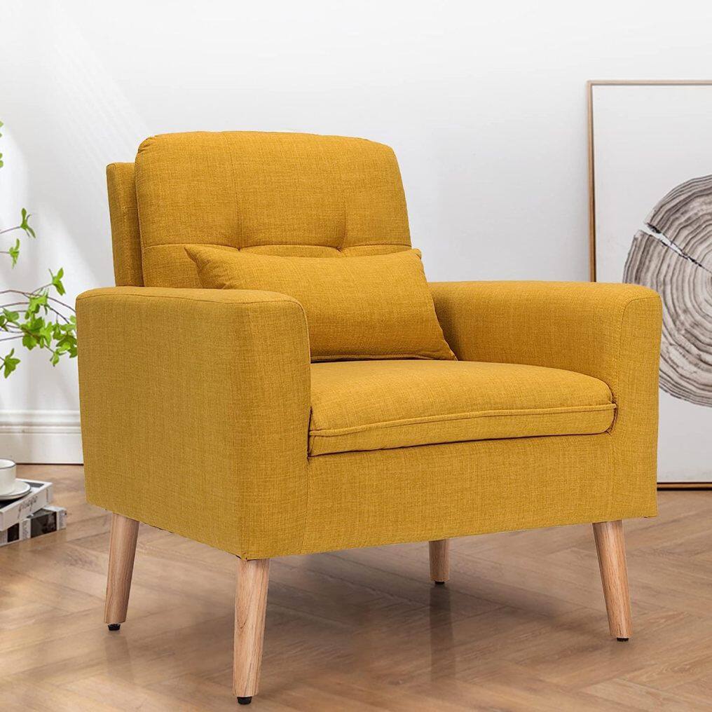 Upholstered Accent Chair, Linen Fabric Single Sofa Armchair w/Waist Pillow