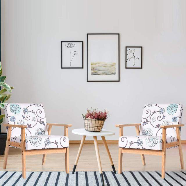 Rubber Wood Pretty Pattern Mid Century Accent Arm Chairs