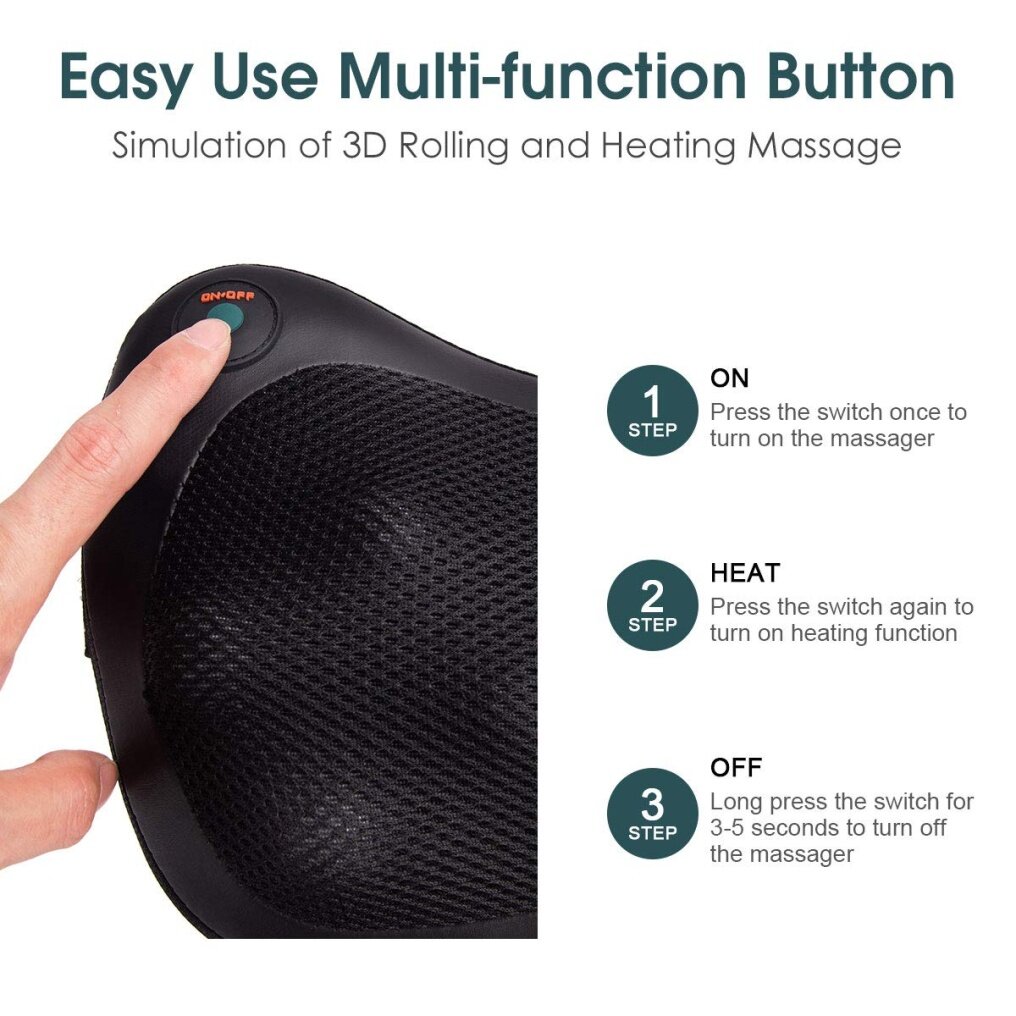 Komfott Shiatsu Back Neck Massager with Heat, Kneading Massage Pillow for Muscle Pain Relief