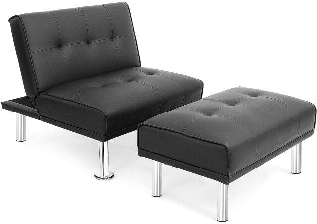 Soft PU Leather Convertible Single Sofa with Extra Ottoman