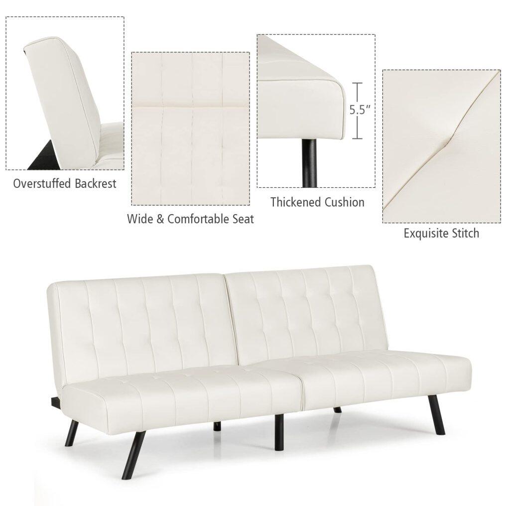 Faux Leather Guest Sofa Bed with Adjustable Backrest Design for Compact Space