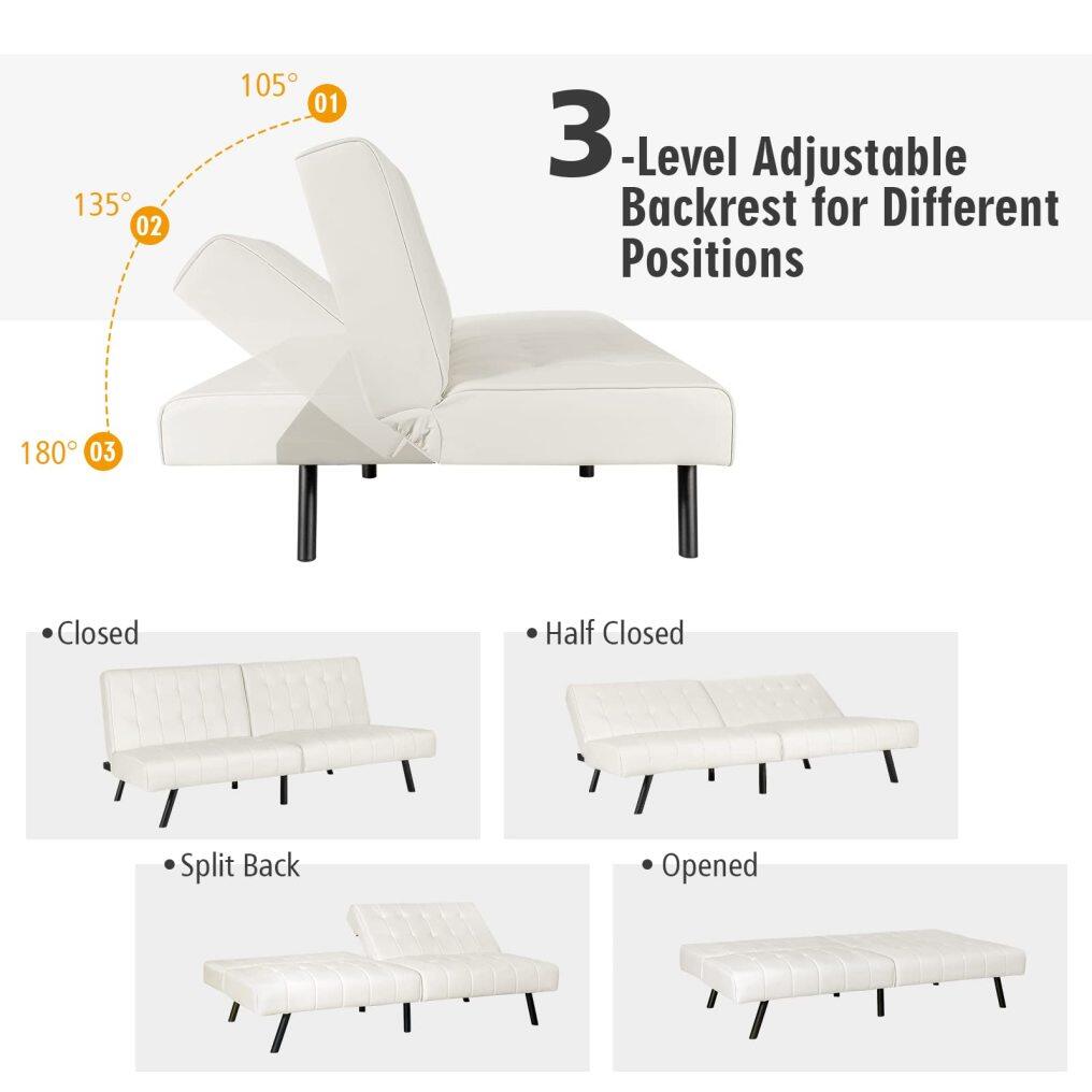 Faux Leather Guest Sofa Bed with Adjustable Backrest Design for Compact Space