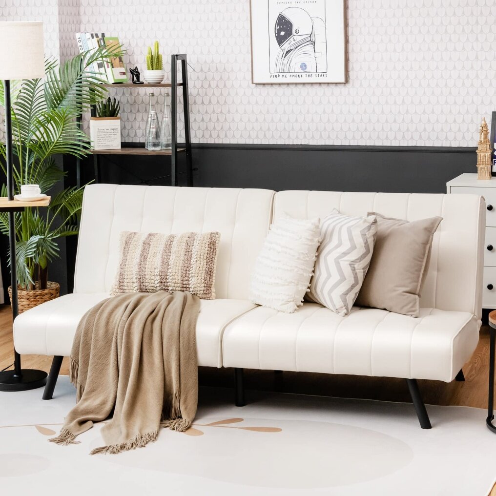 Faux Leather Guest Sofa Bed with Adjustable Backrest Design for Compact Space