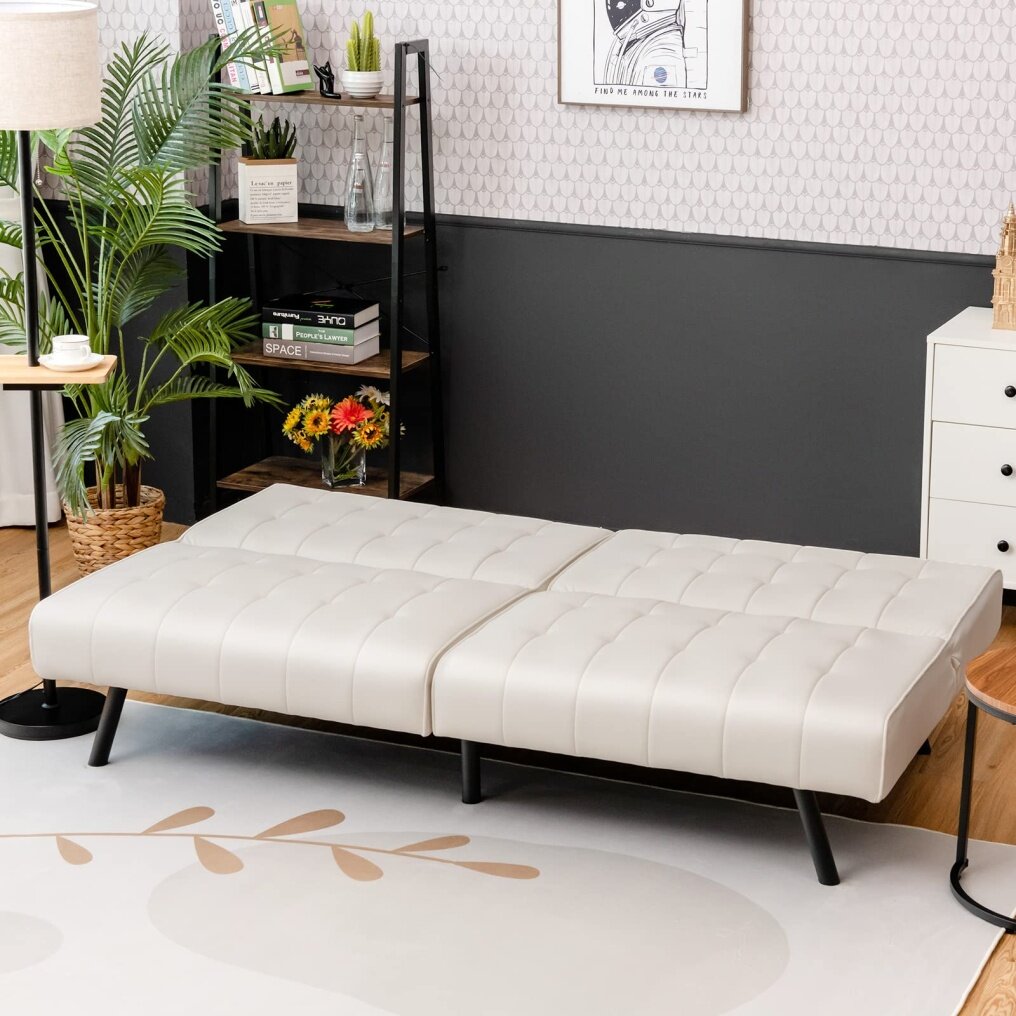 Faux Leather Guest Sofa Bed with Adjustable Backrest Design for Compact Space