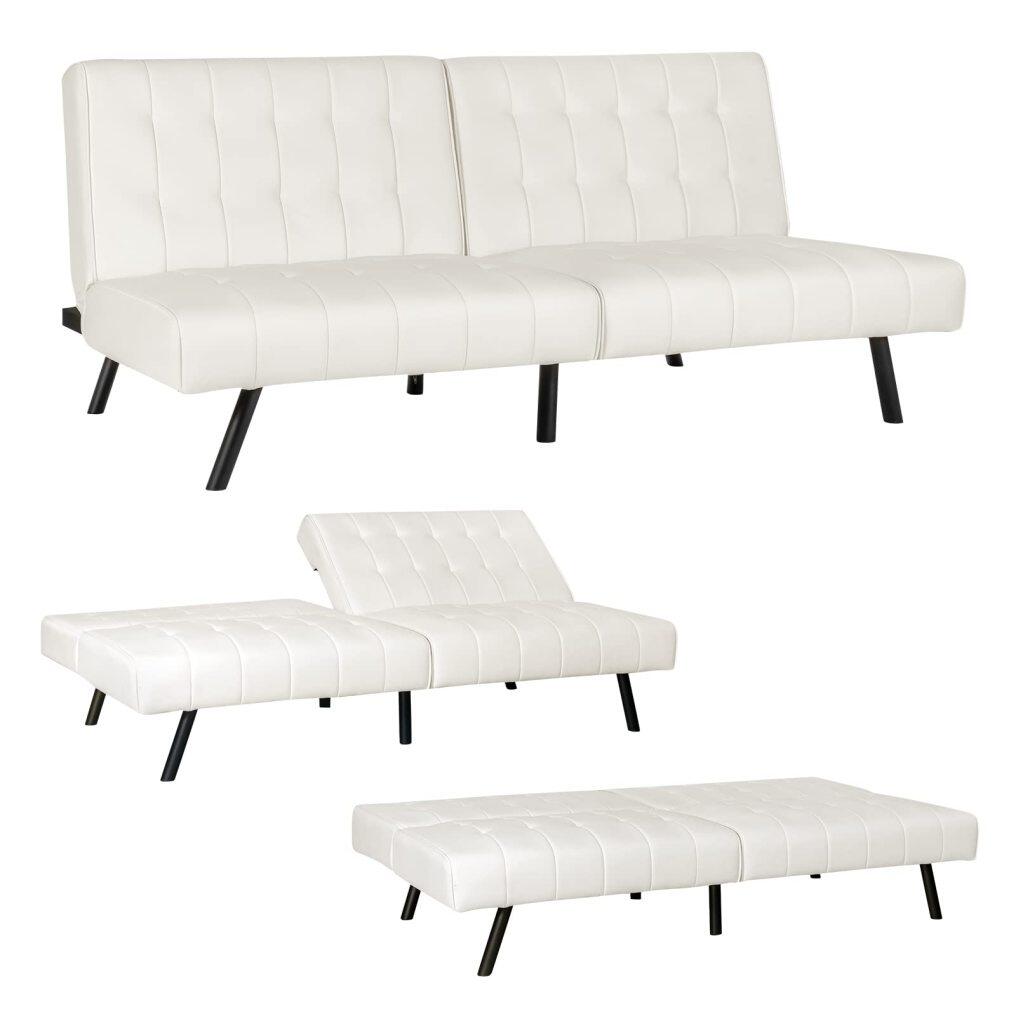 Faux Leather Guest Sofa Bed with Adjustable Backrest Design for Compact Space