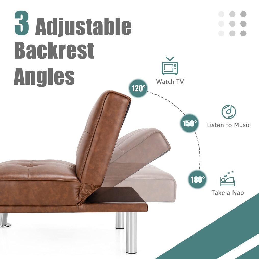 PU Leather 34 Inch Length Convertible Futon Single Sofa Chair