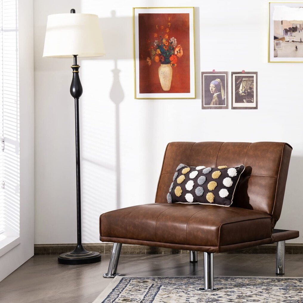 PU Leather 34 Inch Length Convertible Futon Single Sofa Chair