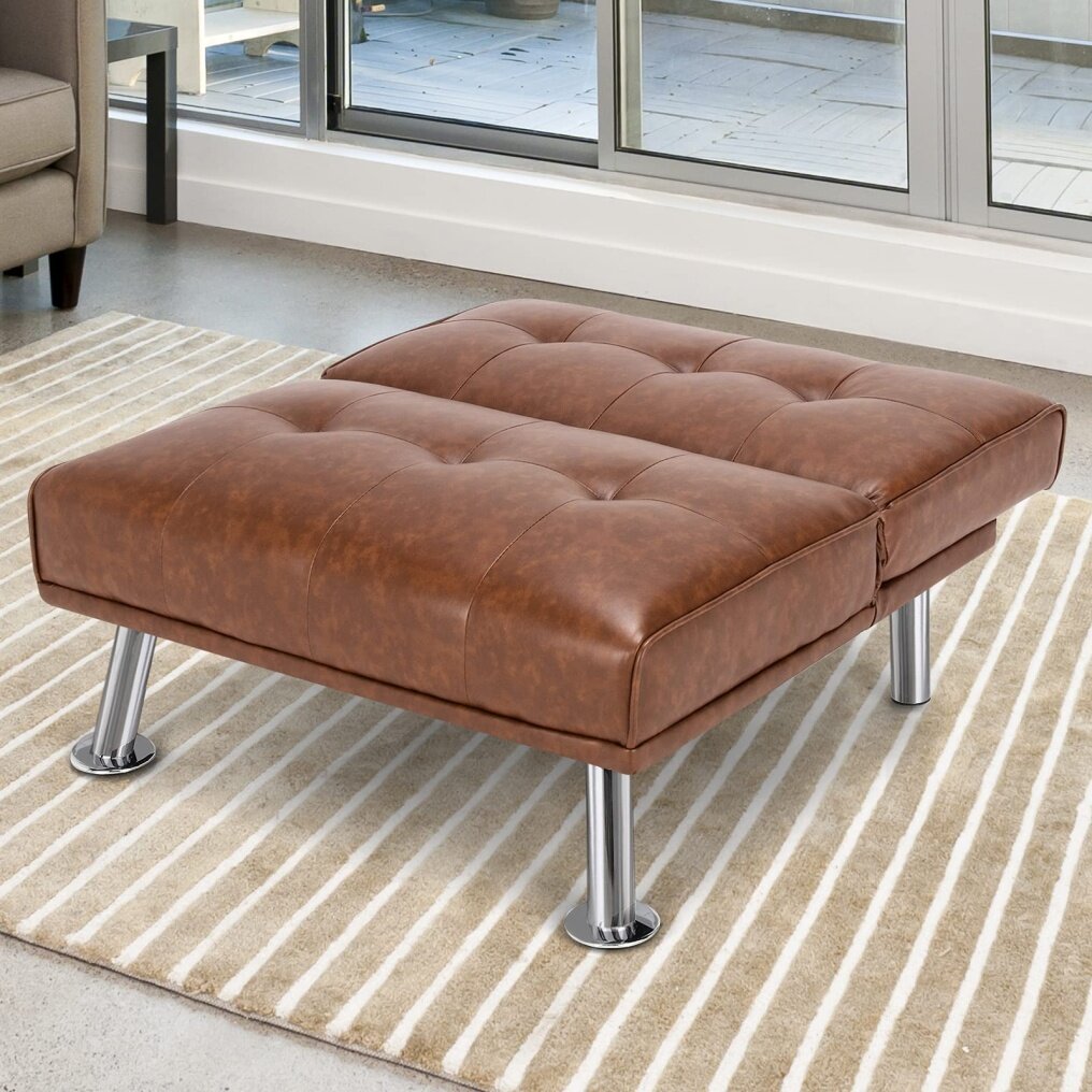 PU Leather 34 Inch Length Convertible Futon Single Sofa Chair