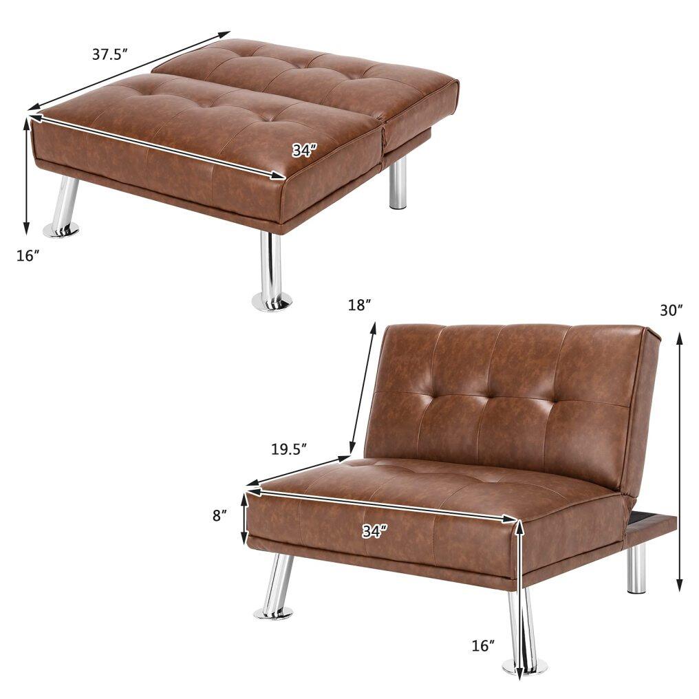PU Leather 34 Inch Length Convertible Futon Single Sofa Chair