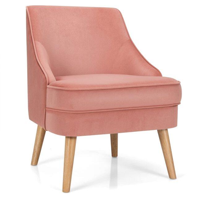 Velvet Accent Chair, Mid Century Single Sofa Chair w/Rubber Wood Legs, Comfy Slipper Chair