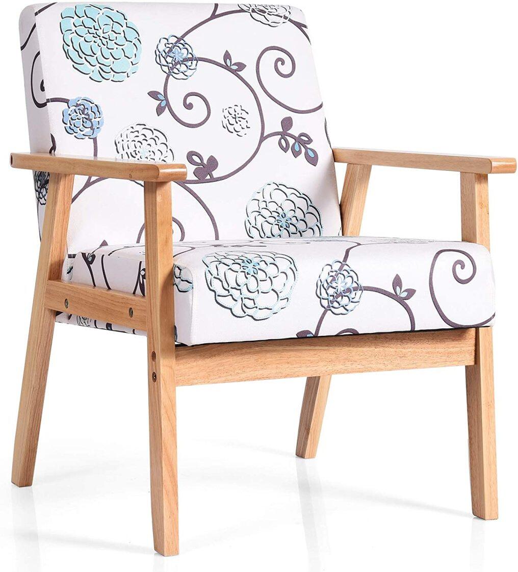 Rubber Wood Pretty Pattern Mid Century Accent Arm Chairs