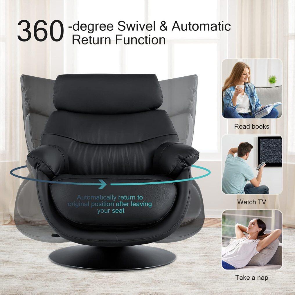 360 Swivel Leather Lounge Chair with Ottoman