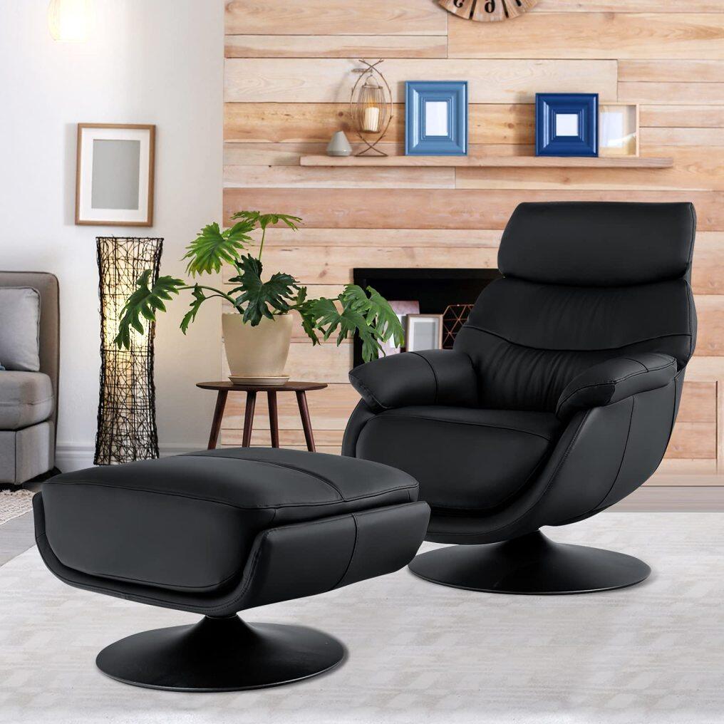 360 Swivel Leather Lounge Chair with Ottoman