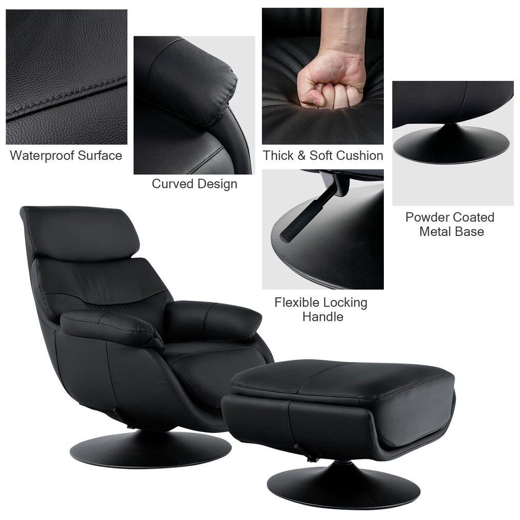 360 Swivel Leather Lounge Chair with Ottoman