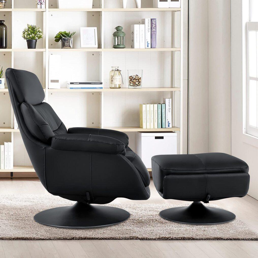 360 Swivel Leather Lounge Chair with Ottoman