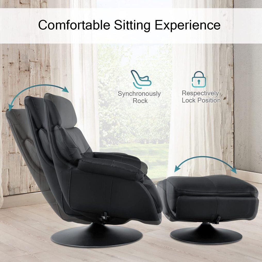 360 Swivel Leather Lounge Chair with Ottoman