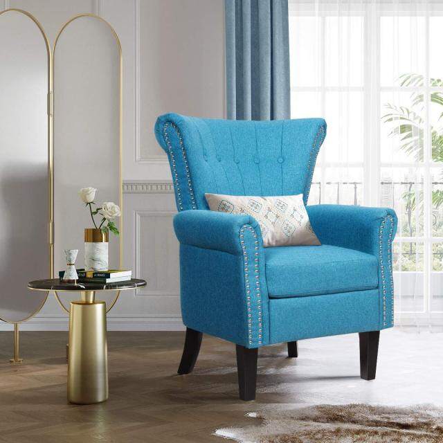 Fabric Accent Chair w/ Adjustable Foot Pads & Nailhead Trim