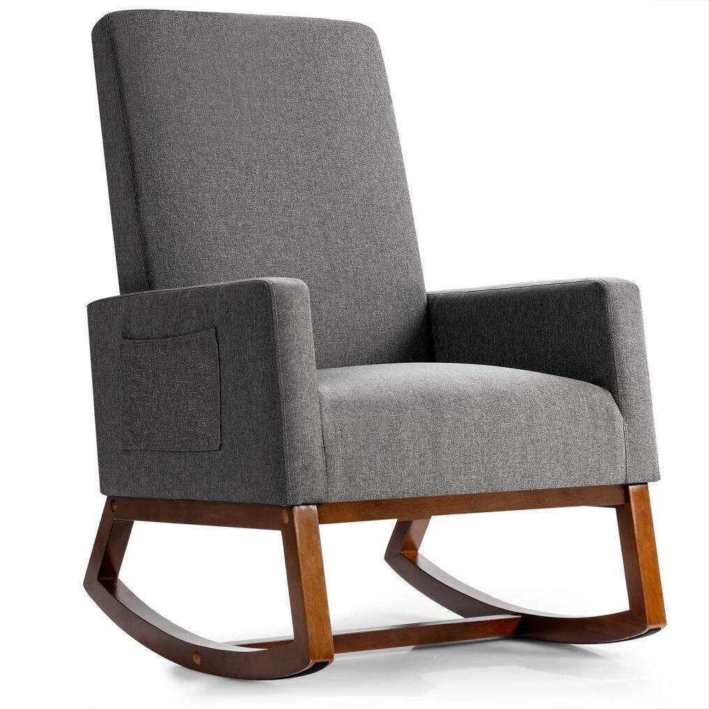 Rocking Chair High Back Upholstered Lounge Armchair w/Side Pocket