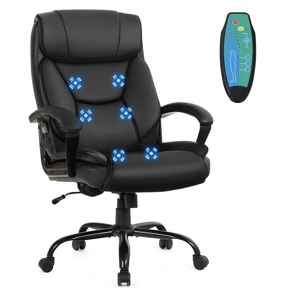 Komfott 500 lbs Big and Tall Office Chair, Massage Executive Chair w/ 6 Vibrating Points