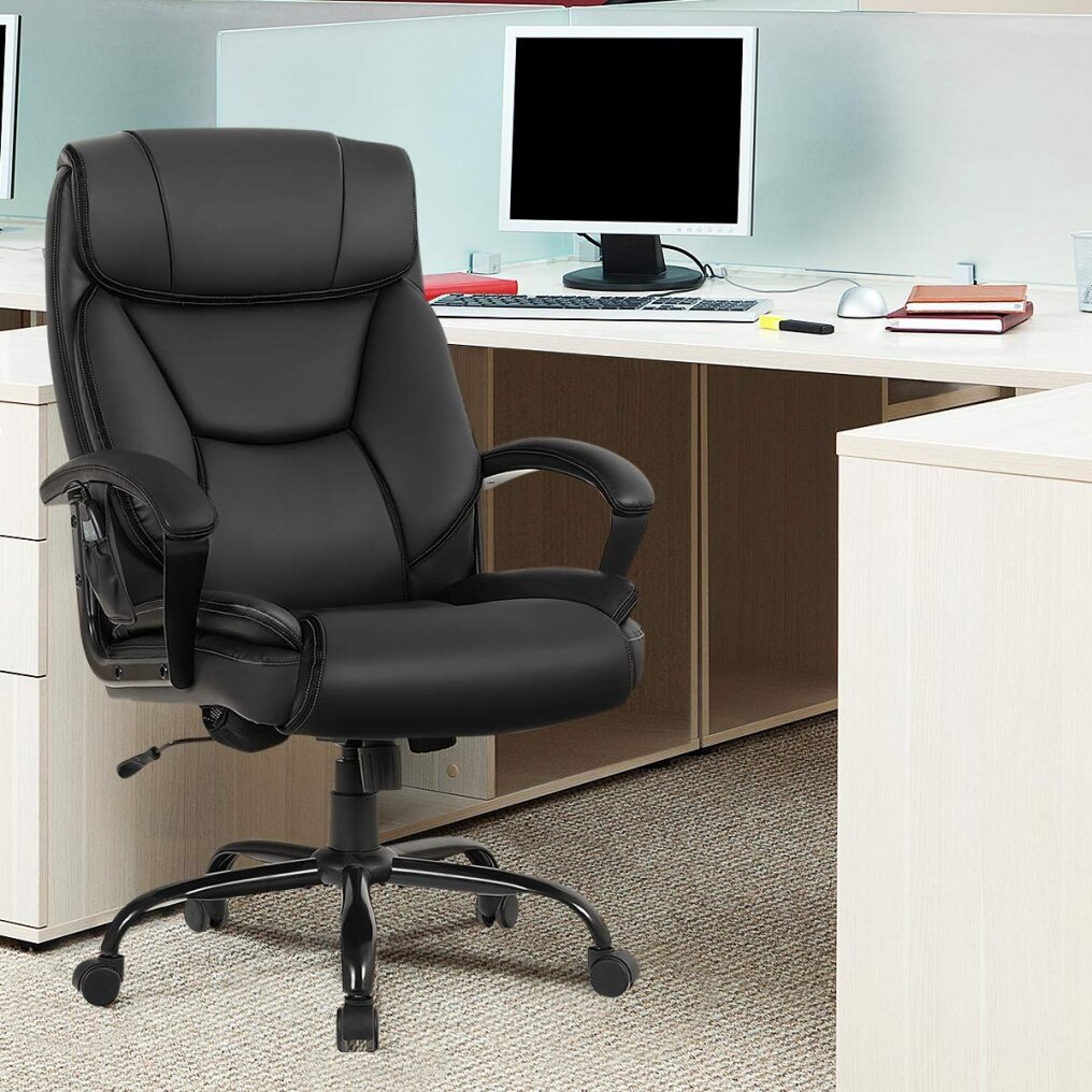 Komfott 500 lbs Big and Tall Office Chair, Massage Executive Chair w/ 6 Vibrating Points
