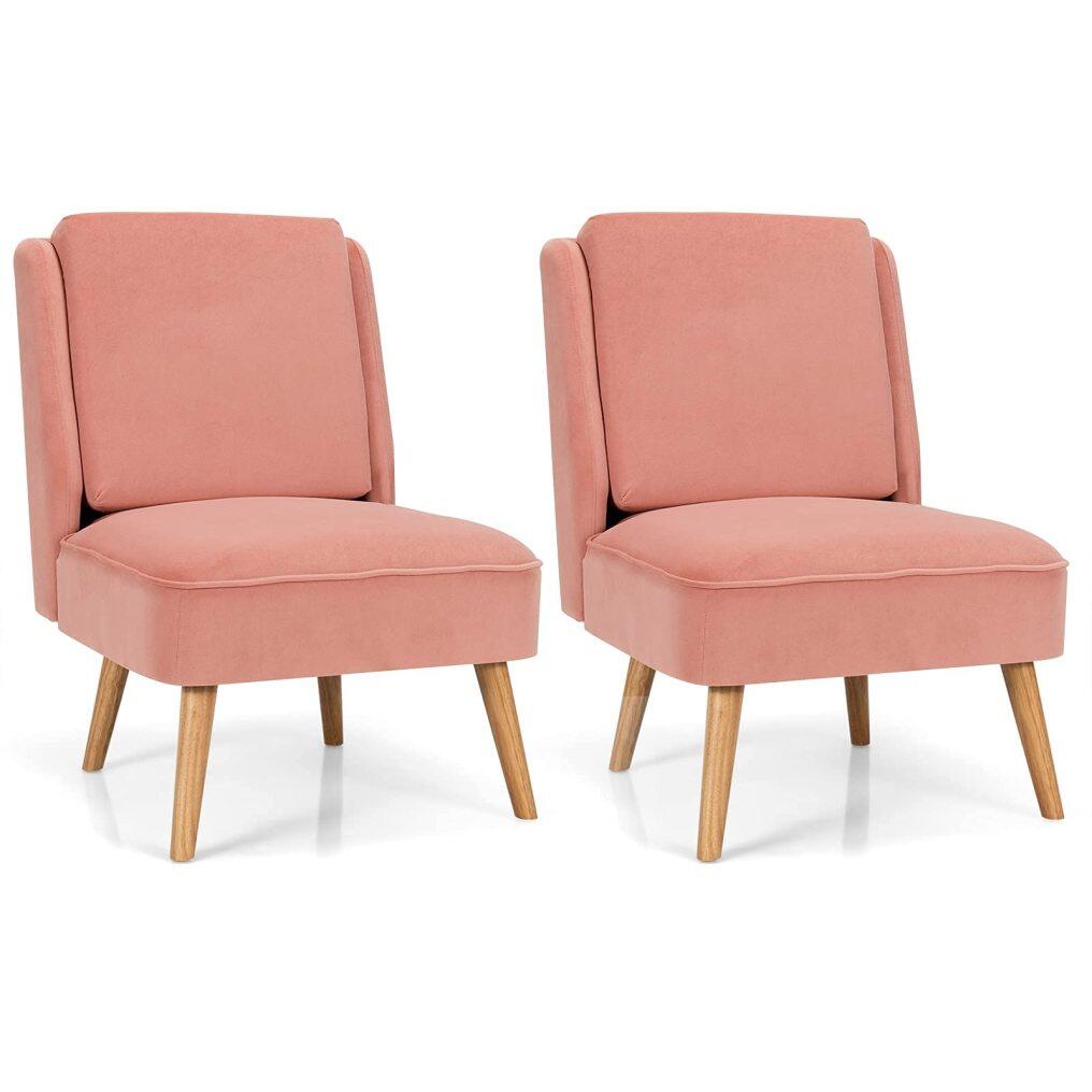 Velvet Accent Chair, Comfy Single Sofa Chair w/Rubber Wood Legs, Modern Upholstered Leisure Living Room Chair