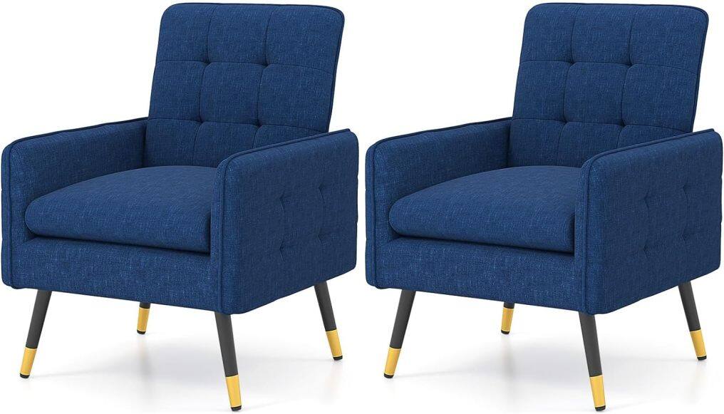 KOMFOTT Modern Accent Chair, Upholstered Armchair Single Sofa Chair with Metal Legs & Adjustable Foot Pads