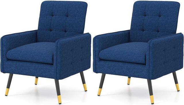 KOMFOTT Modern Accent Chair, Upholstered Armchair Single Sofa Chair with Metal Legs & Adjustable Foot Pads