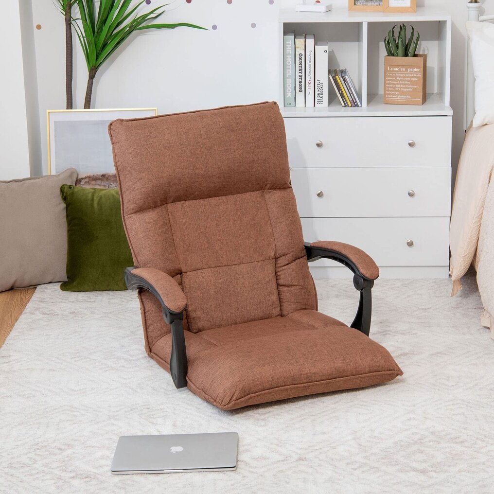 Adjustable Floor Chair Lazy Sofa Chair 14-Position Adjusting Backrest Headrest Waist Pillow