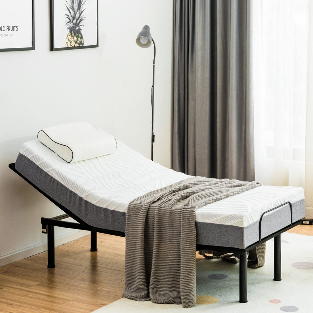 Komfott Electric Bed Frame w/ Dual USB Ports & Under Bed LED Lights Adjustable Head & Foot for Home Dormitory
