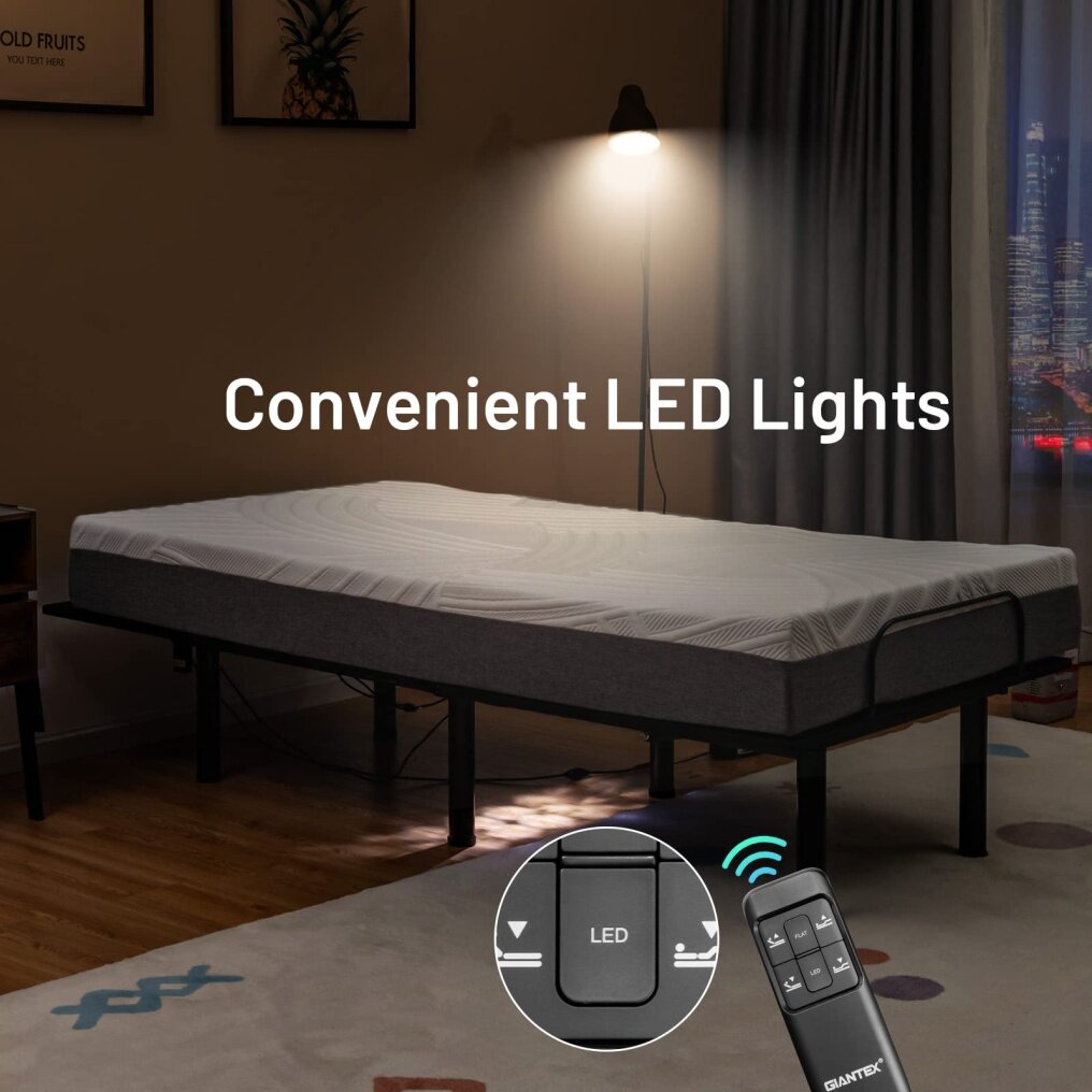 Komfott Electric Bed Frame w/ Dual USB Ports & Under Bed LED Lights Adjustable Head & Foot for Home Dormitory