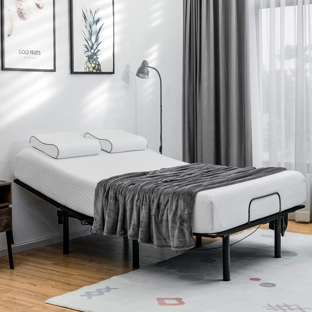 Komfott Electric Bed Frame w/ Dual USB Ports & Under Bed LED Lights Adjustable Head & Foot for Home Dormitory