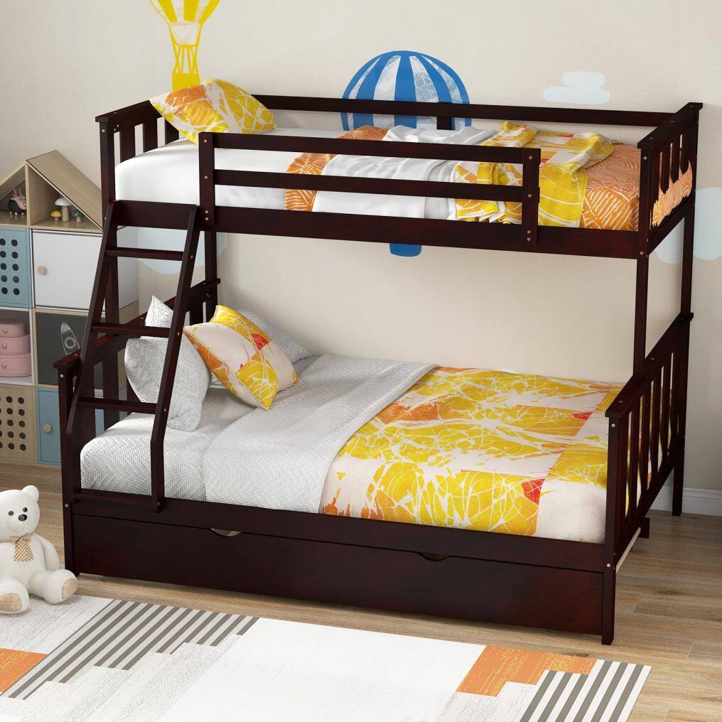 KOMFOTT Wood Twin Over Full Bunk Bed with Trundle