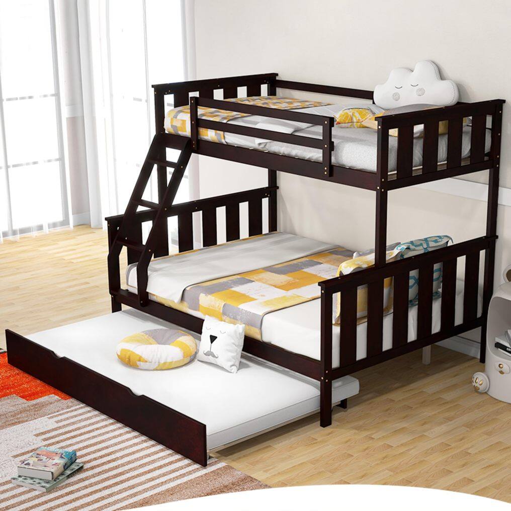 KOMFOTT Wood Twin Over Full Bunk Bed with Trundle