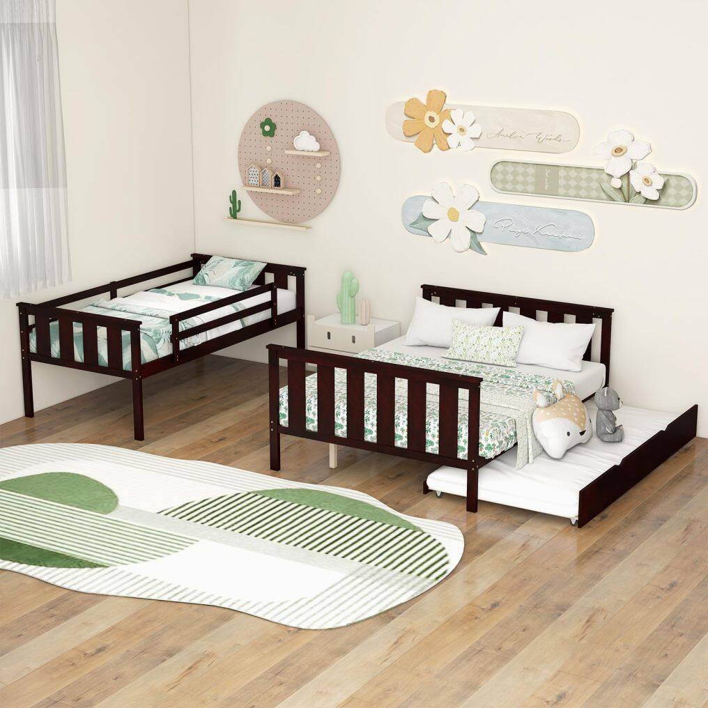 KOMFOTT Wood Twin Over Full Bunk Bed with Trundle