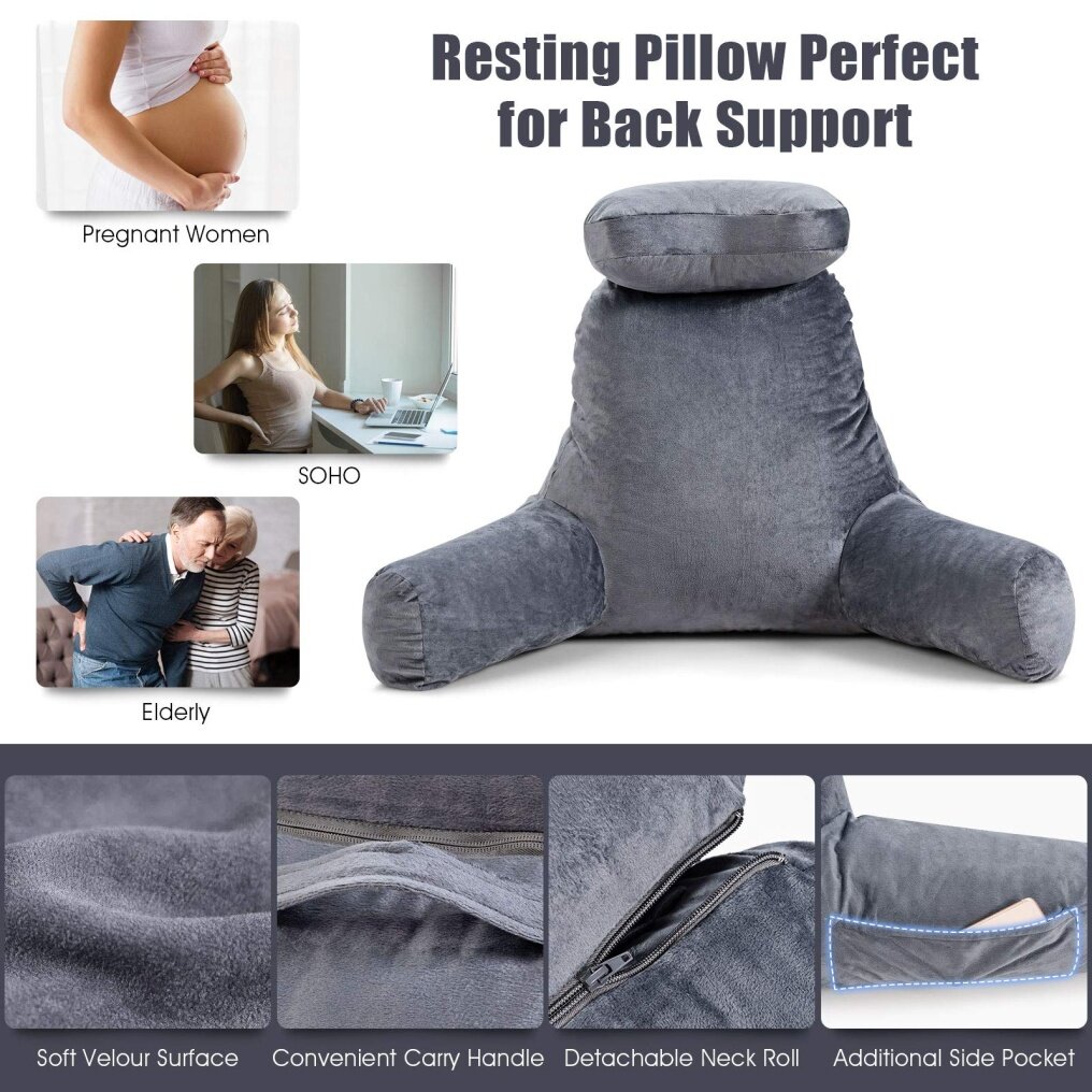 Bed Rest Reading Pillow, Big Reading Pillow with Detachable Neck Roll and Arms