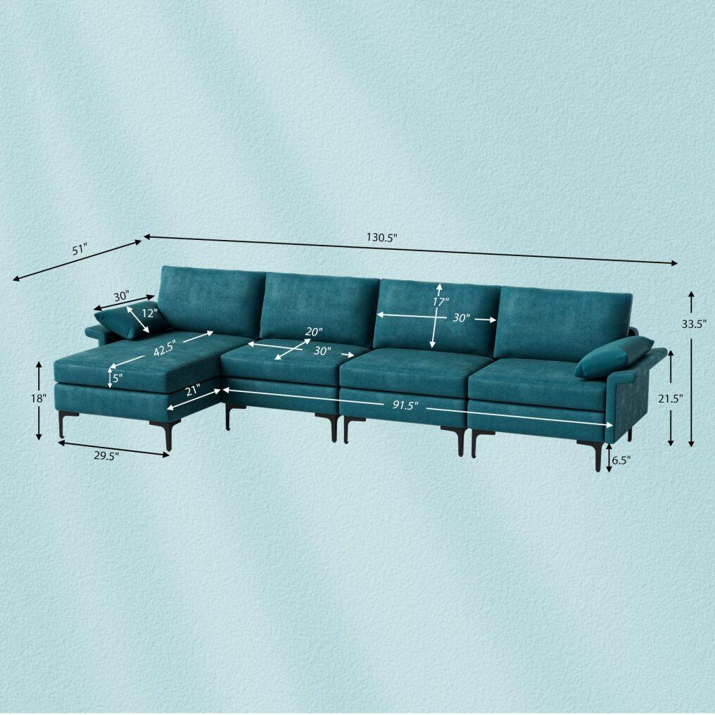 KOMFOTT 100.5 Inch Extra Large L Shaped Sectional Sofa Couch, 3-Seat Sofa with Reversible Chaise Lounge