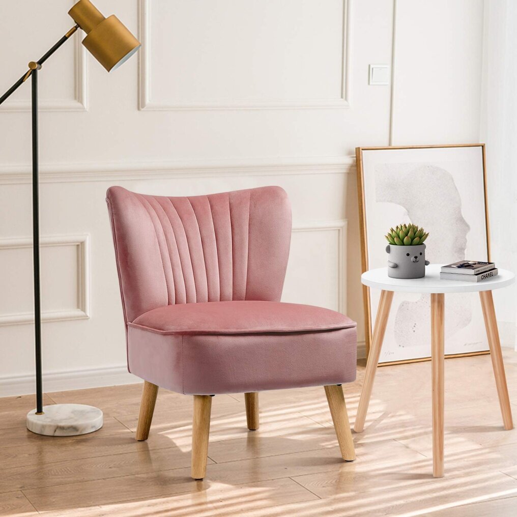 Velvet Accent Chair with End Table Set, Upholstered Modern Sofa Chair w/Wood Legs