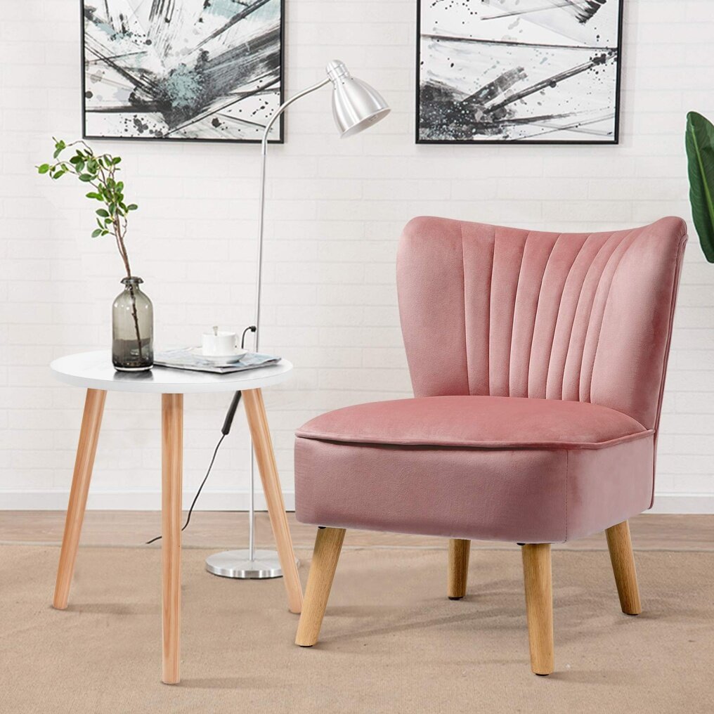 Velvet Accent Chair with End Table Set, Upholstered Modern Sofa Chair w/Wood Legs
