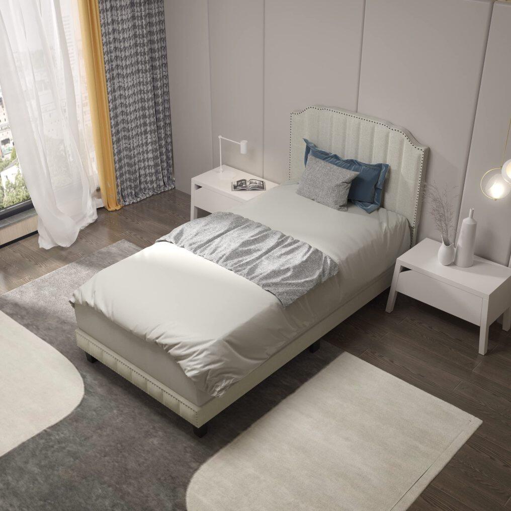 KOMFOTT Twin Upholstered Platform Bed Frame with Headboard