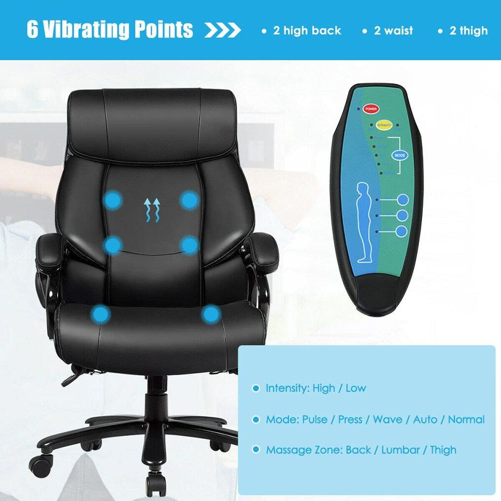 Komfott Big and Tall Office Chair, Massage Executive Chair w/ 6 Vibrating Points, Soft Sponge