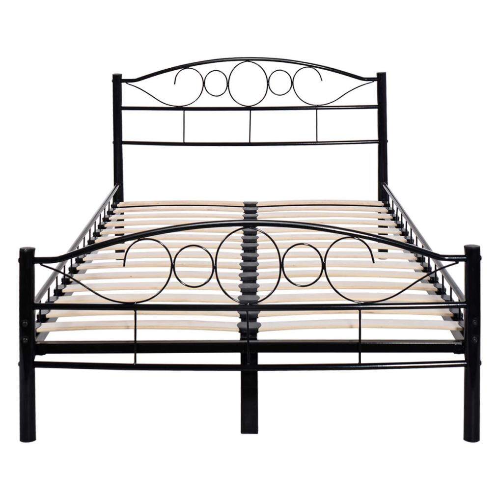 Wood Slats Steel Bed Frame Platform Headboard Footboard Bedroom (Twin, Black)