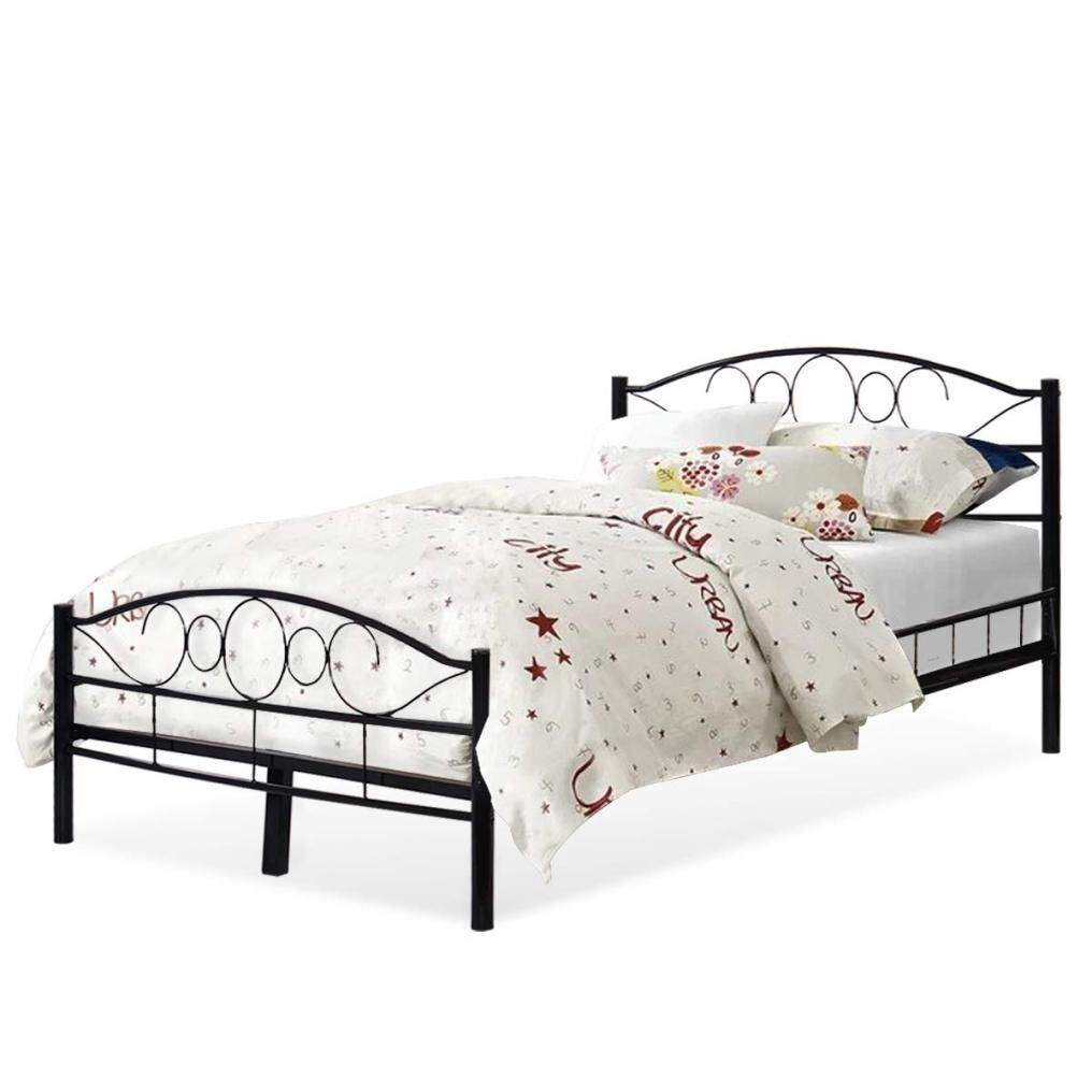Wood Slats Steel Bed Frame Platform Headboard Footboard Bedroom (Twin, Black)