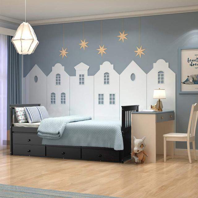 Twin Captain’s Bed with Trundle Bed, Wood Storage Daybed with 3 Storage Drawers