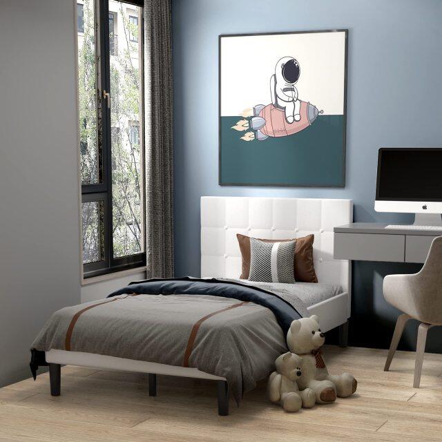 KOMFOTT Twin Size Upholstered Bed Frame, Modern Mattress Foundation with Solid Wood Slats Support