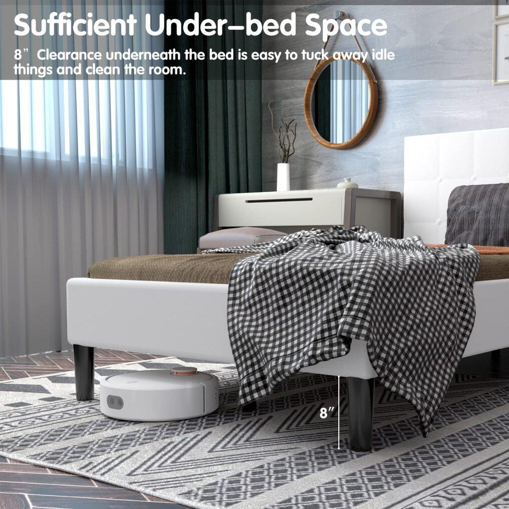 KOMFOTT Twin Size Upholstered Bed Frame, Modern Mattress Foundation with Solid Wood Slats Support