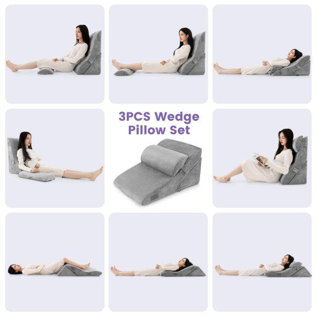 KOMFOTT 3PCS Orthopedic Bed Wedge Pillow Set, Adjustable Support Pillows for Back, Neck, and Leg