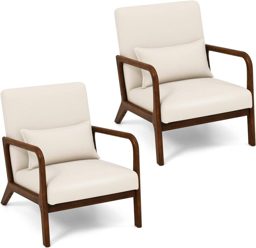 KOMFOTT Mid Century Modern Chair, Indoor Living Room Leisure Accent Chair with Cushioned Seat & Back
