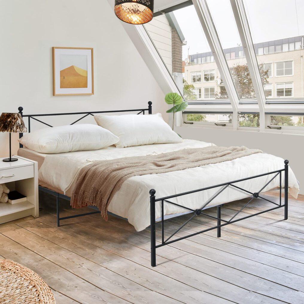 Metal Bed Frame, Headboard & Footboard, Heavy-Duty Steel Slat, Easy Assembly
